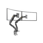 Dual Arc Monitor Arm Stand with USB for 27 to 34 inch curved ultrawide monitors, 5–16kg load per arm, gas spring full motion, black and silver