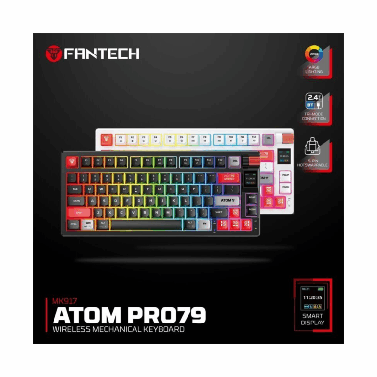 FANTECH MK917 Atom Pro79 mechanical RGB gaming keyboard with Bluetooth, wireless, and wired connectivity in compact layout