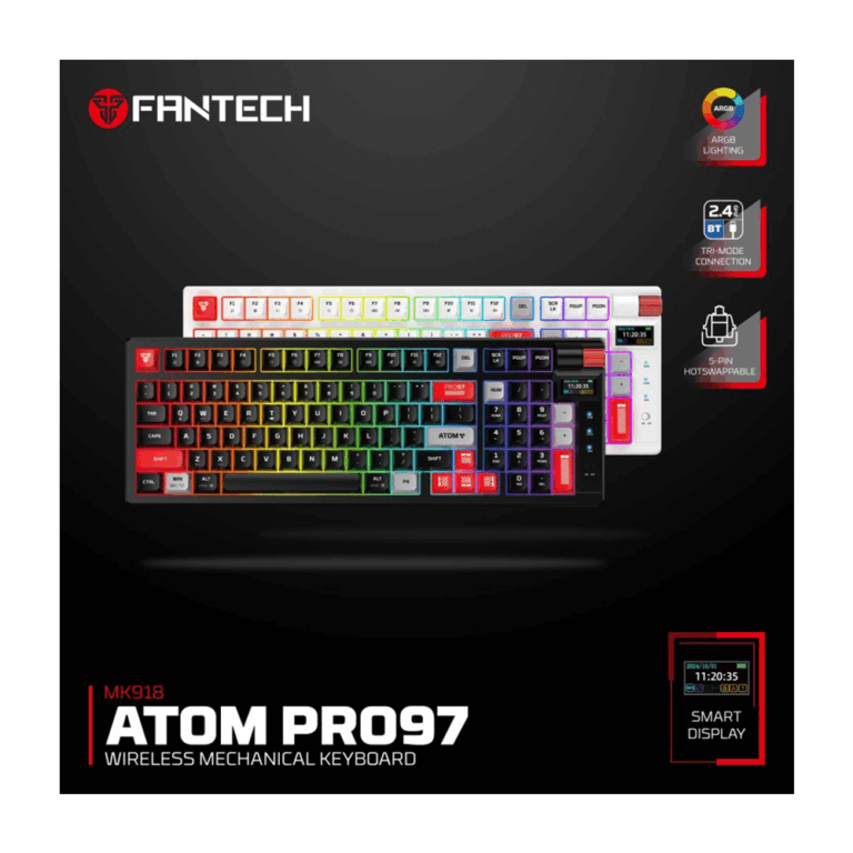 FANTECH MK918 Atom Pro97 mechanical RGB gaming keyboard with Bluetooth, wireless, and wired connectivity in 96% layout