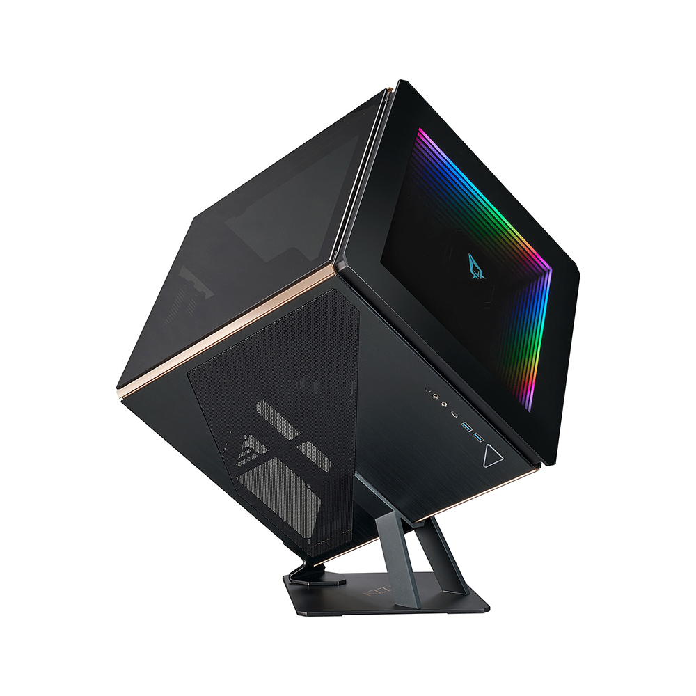 AZZA REGIS 902 Premium Black Rotating Cube Gaming Case with Tempered Glass and RGB Support