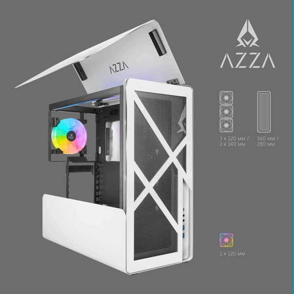 AZZA CAST 808WM White Gaming Case – Modular Open Frame with Tempered Glass and USB-C