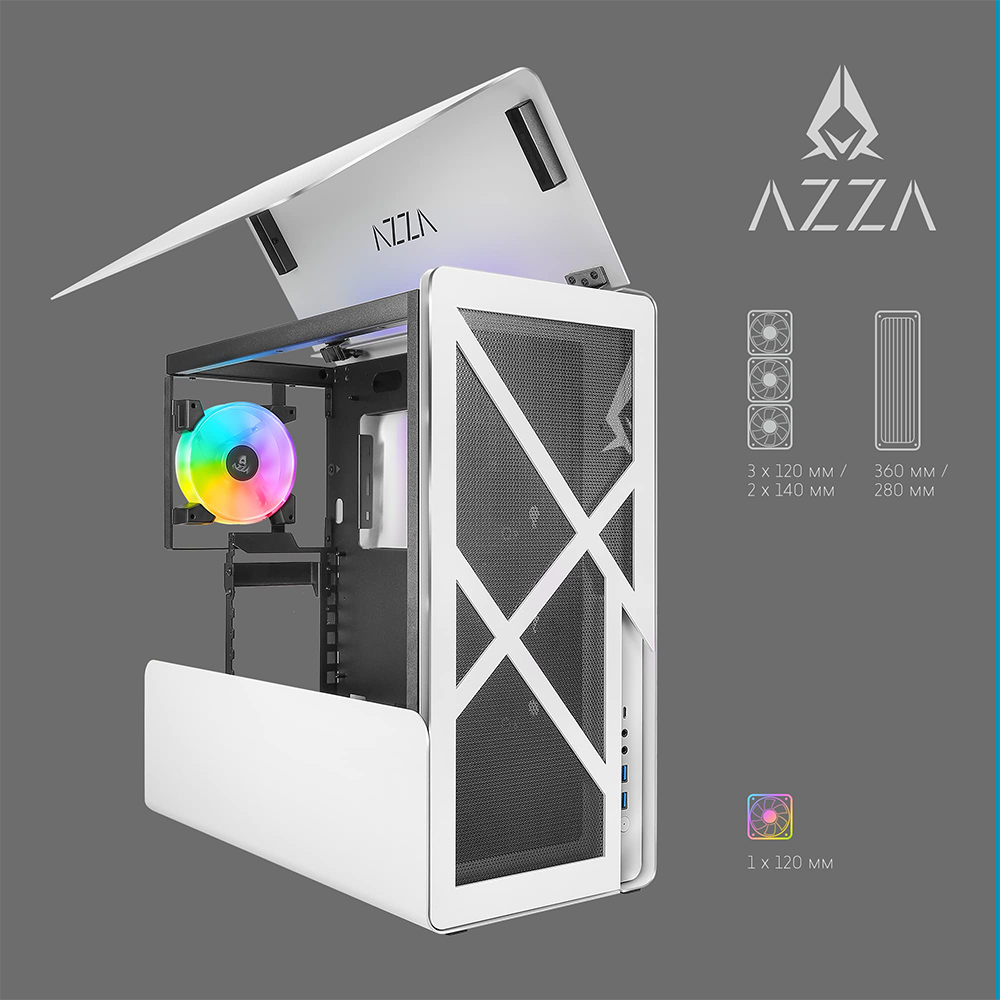 AZZA CAST 808WM White Gaming Case – Modular Open Frame with Tempered Glass and USB-C