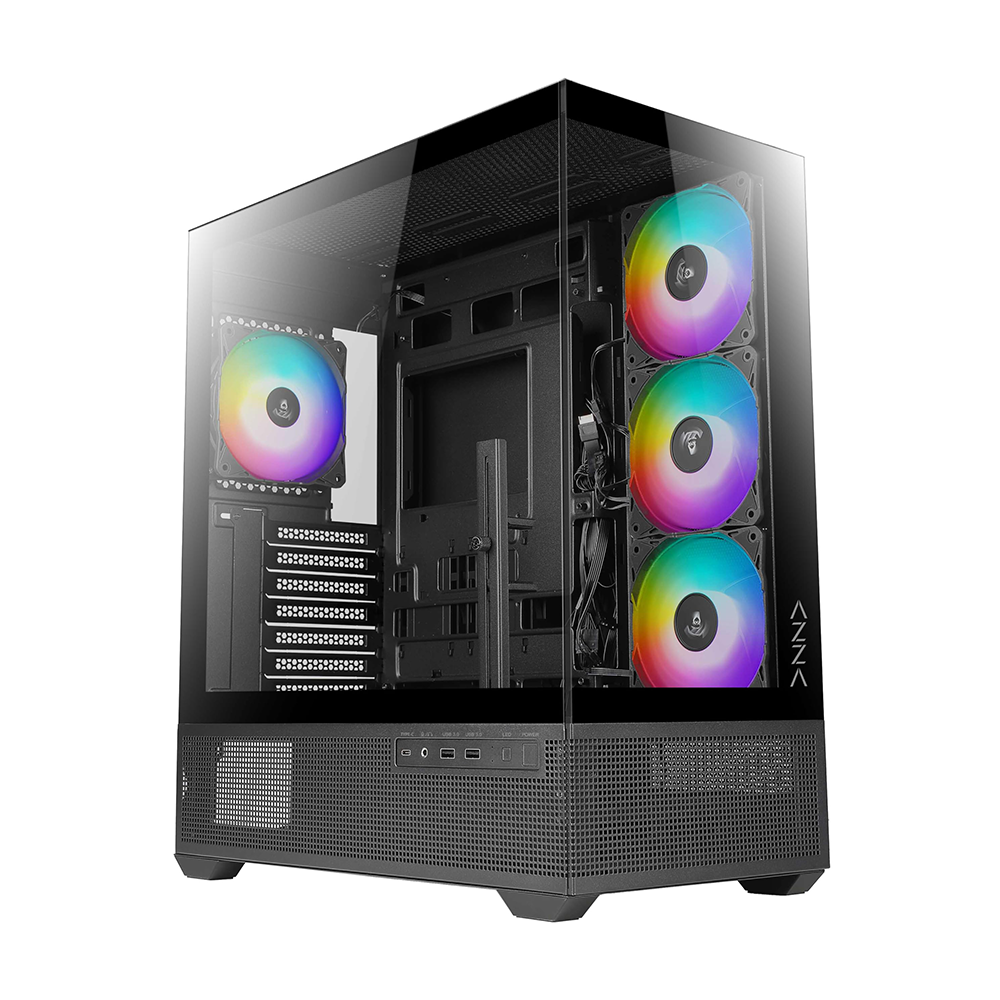 AZZA TIARA 501B Mid-Tower RGB Gaming Case with Tempered Glass – Black
