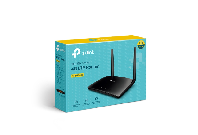 “TP-Link MR6400 300 Mbps Wireless N 4G LTE Router with SIM slot and dual antennas”