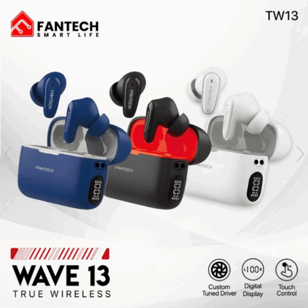 Fantech Wave 13 TW13 True Wireless Earbuds – Black Bluetooth TWS Earbuds with Mic and Charging Case for Gamers and Music Lovers in Lebanon