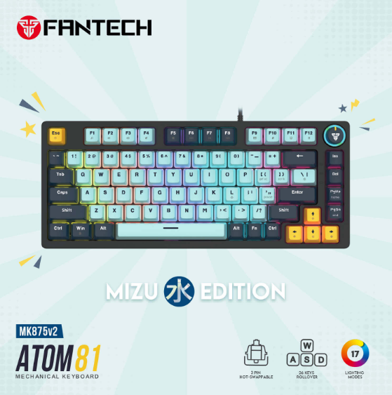 Fantech MK875V2 ATOM81 MIZU Edition Wired Mechanical Keyboard with RGB Lighting in Sky Blue – Pro Gaming Gear for Lebanon