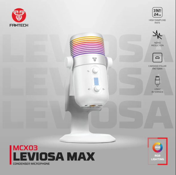FANTECH MCX03 LEVIOSA MAX condenser microphone with RGB lighting and stand – perfect for gamers, streamers, and creators in Lebanon