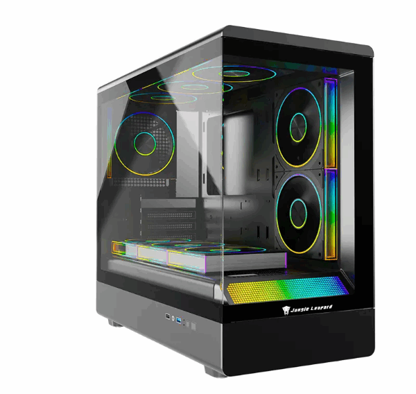 Jungle Leopard MS-01 Black Gaming PC Case with 3 RGB Galaxy Fans – Sleek Mid Tower for High Airflow – TechubMe Lebanon
