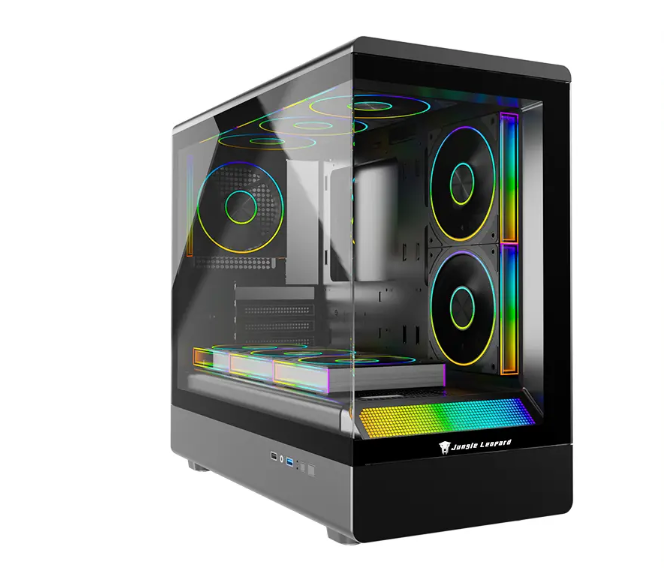 Jungle Leopard MS-01 Black Gaming PC Case with 3 RGB Galaxy Fans – Sleek Mid Tower for High Airflow – TechubMe Lebanon