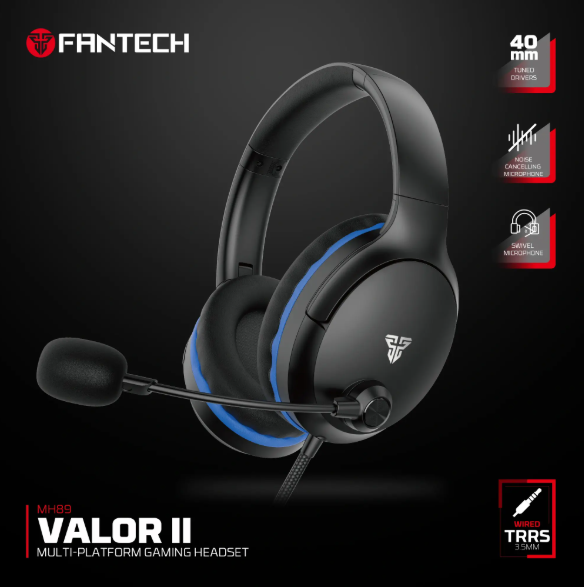 FANTECH MH89 VALOR II black gaming headset – multi-platform over-ear design with mic for PC, console, and mobile users in Lebanon