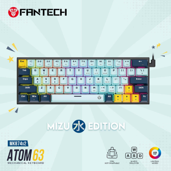 Fantech MK874V2 ATOM63 MIZU Edition Wired Mechanical Keyboard with RGB Lighting in Navy Blue – Built for Gamers in Lebanon