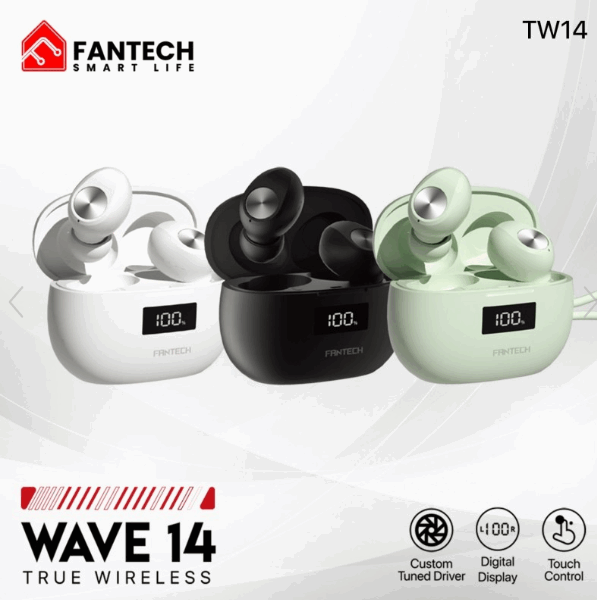 Fantech Wave 14 TW14 True Wireless Earbuds – Black Bluetooth Earbuds with Charging Case and Built-in Mic for Gamers and Creators in Lebanon