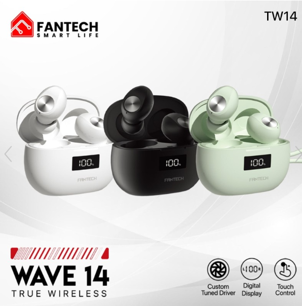 Fantech Wave 14 TW14 True Wireless Earbuds – Black Bluetooth Earbuds with Charging Case and Built-in Mic for Gamers and Creators in Lebanon