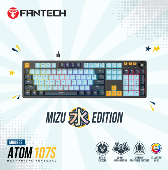 FANTECH ATOM107S MK893S mechanical gaming keyboard – MIZU Edition in sky blue with RGB lighting for Lebanese gamers