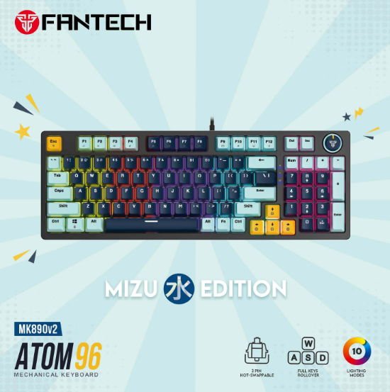 Fantech MK890V2 ATOM96 MIZU Series Mechanical Gaming Keyboard in Navy Blue – Compact Full-Size RGB Keyboard for Gamers in Lebanon