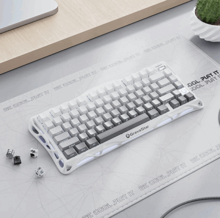 GravaStar Mercury K1 Mechanical Gaming Keyboard in Gradient White with RGB Lighting – Premium Keyboard for Gamers in Lebanon