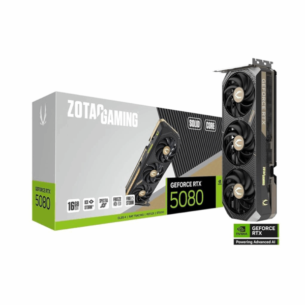 ZOTAC RTX 5080 SOLID CORE GPU – 16GB GDDR7, RGB Lighting, IceStorm 3.0 Cooling, PCIe 5.0