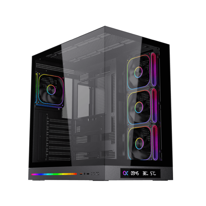 Xigmatek Cloud DGT panoramic ARGB gaming case with integrated digital status display available at Techubme